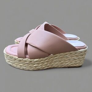 ANDRE ASSOUS Calesa Leather Espadrille Platform Womens Rose Pink Wedge Shoes
